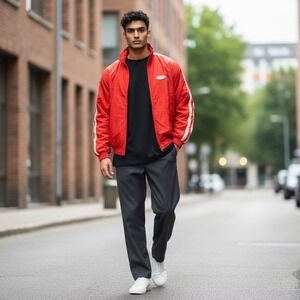 Vintage ROOKY USA Athletic Red Track Jacket‎ Full Zip White Stripe Accent Size L